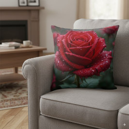 Almofada Rosa vermelha Elegante na Chuva - Floral Vibrante