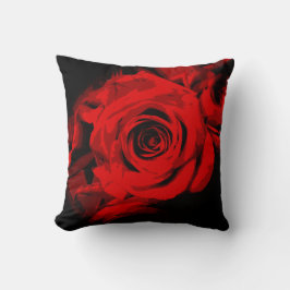 Almofada Rosa Vermelha em Travesseiro Preto