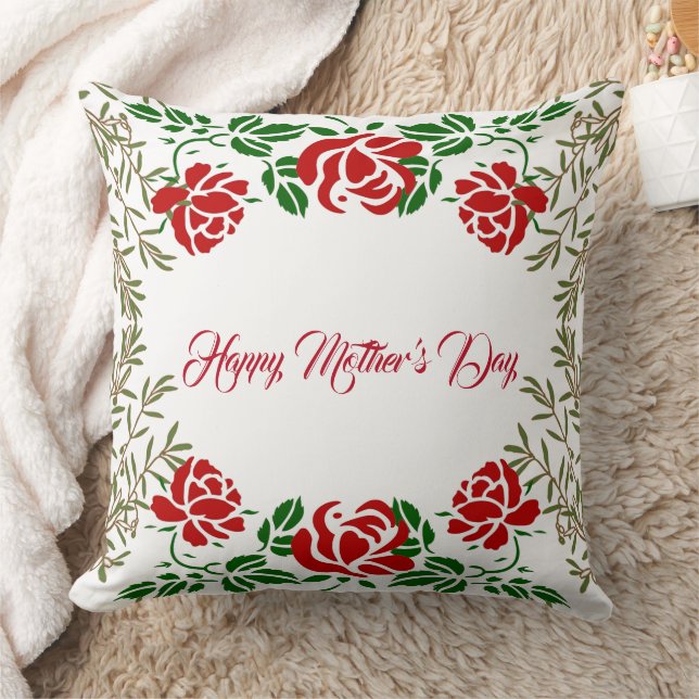 Almofada Rosa vermelha feliz dia de as mães Verde Floral Cu (Cobertor)