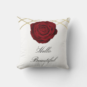 Almofada Rosa Vermelha & Linhas Douradas Floral Elegante Gl