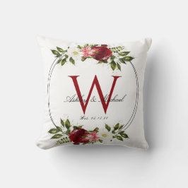 Almofada Rosa vermelha moderna Wreath Monogramas Keepsael