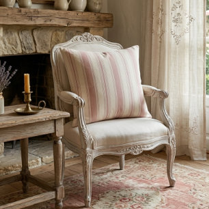 Almofada Rosa Vintage e Listras Creme País Francês