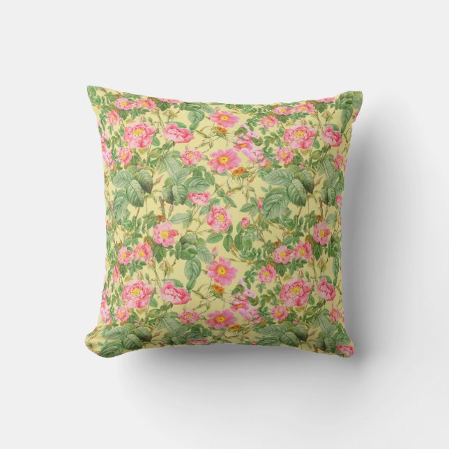 Almofada Rosa Vintage em Amarelo Manteiga (Frente)