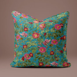 Almofada Rosa Vintage em Azul Pavão