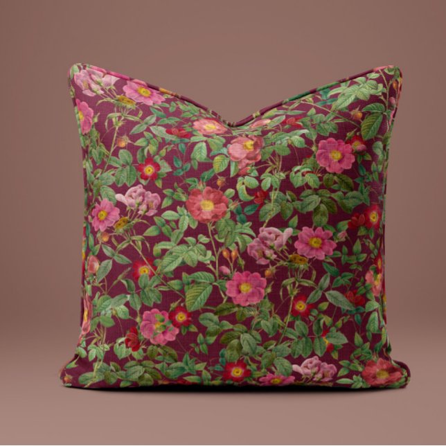 Almofada Rosa Vintage em Burgundy Profundo (Criador carregado)