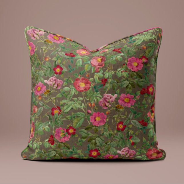 Almofada Rosa Vintage em Oliva Taupe (Criador carregado)