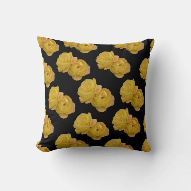 Almofada Rosas Amarelas Em Cushion Preto. (Frente)