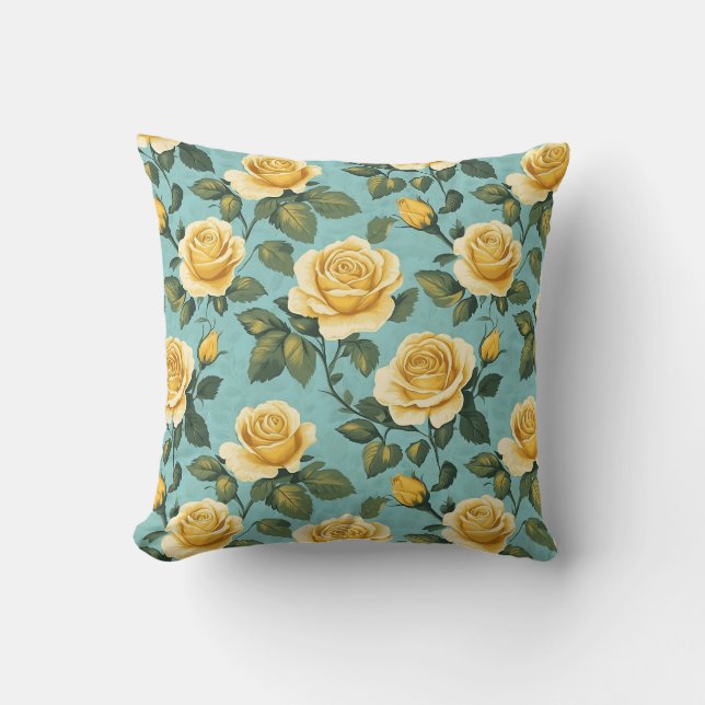 Almofada Rosas Amarelas Vintage - Design Botânico Elegante (Frente)