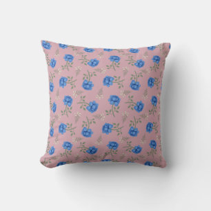 Almofada Rosas Azuis em Xadrez Cor-de-Rosa Oversized