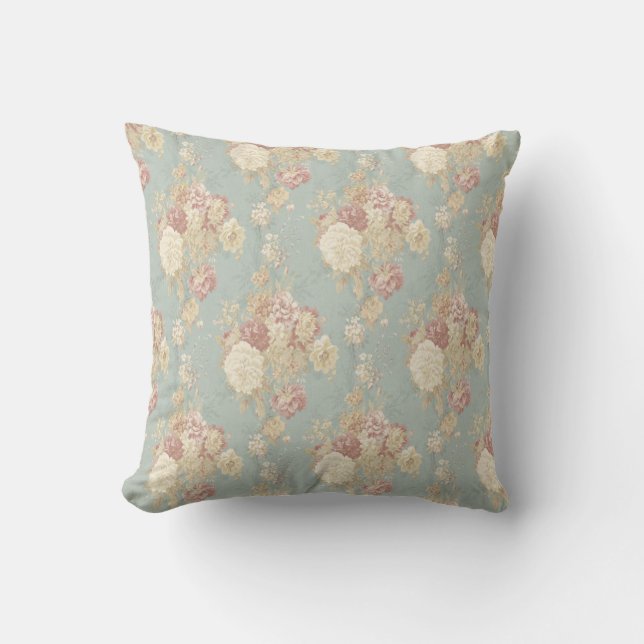 Almofada Rosas Brancas e Rosas em Azul Xadrez Chic (Frente)