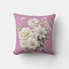 Almofada Rosas Brancas Vintage & Fundo Rosa 