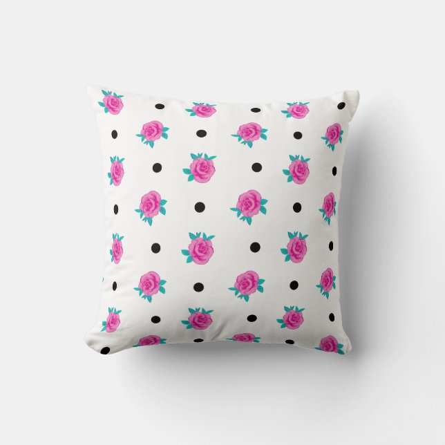 Almofada Rosas Cor-de-Rosa & Bolinhas – Whimsy Home Estampa (Frente)