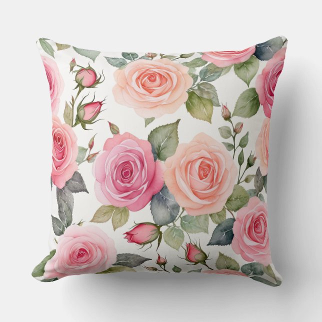 Almofada Rosas cor-de-rosa e pêssego (Frente)