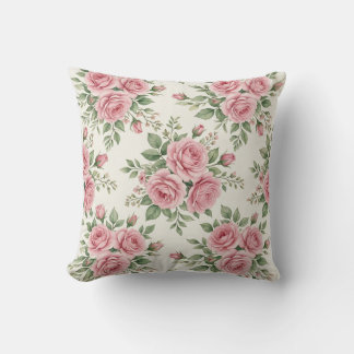 Almofada Rosas Cor-de-Rosa em Aquarela Vintage Padrão Flora