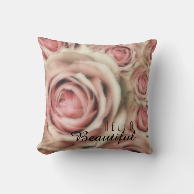Almofada Rosas Cor-de-Rosa Floral Elegante Rústico Estilo C (Frente)
