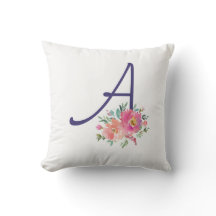 Rosas de Aquarela Cor-de-Rosa Inicial Monograma