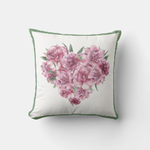 Almofada Rosas de Aquarela Rosa Elegante Verde Botânico