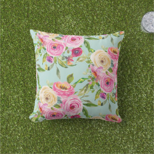 Almofada Rosas de aquarelas a rosa e creme em aqua