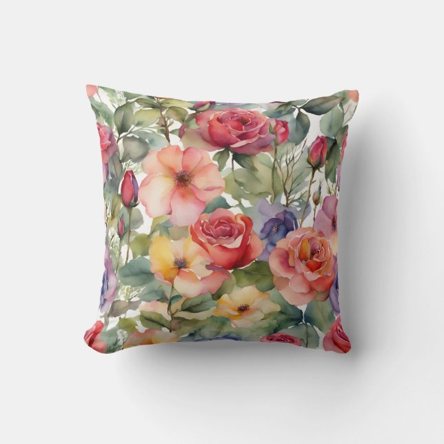 Almofada Rosas de aquarelas coloridas Flores selvagens (Frente)
