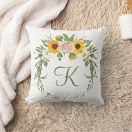 Almofada Rosas de Girassol Monograma Folhagem Floral Botâni