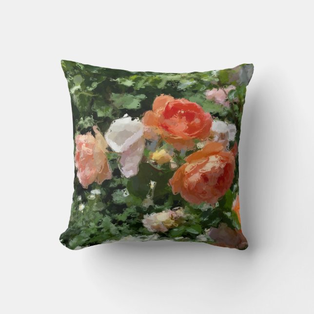 Almofada Rosas de Laranja de Aquarela (Frente)