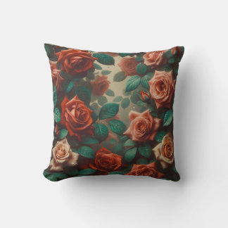 Almofada "Rosas de Pêssego Vintage com Gotas de Chuva"