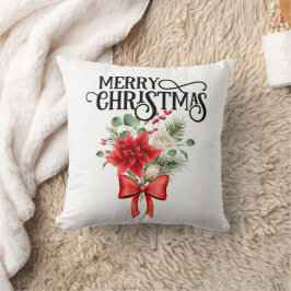 Almofada Rosas de Poinsettia Buquê de Flor de Natal