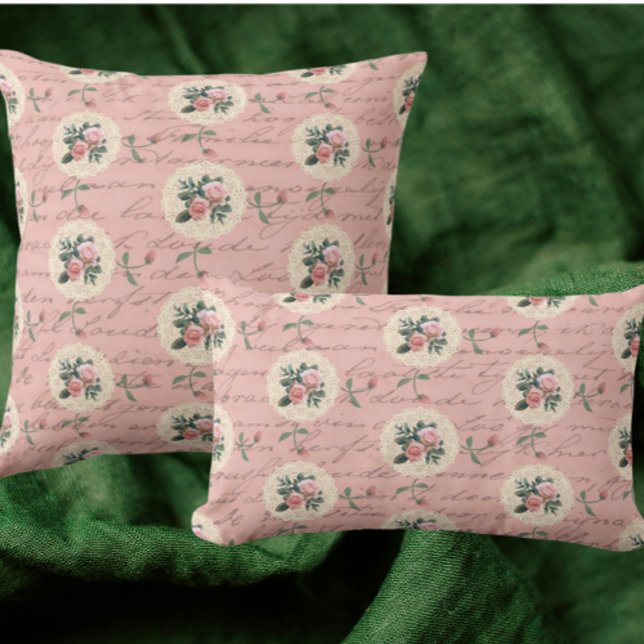 Almofada Rosas de vindima com legenda antiga em declives de (Available in 3 sizes)
