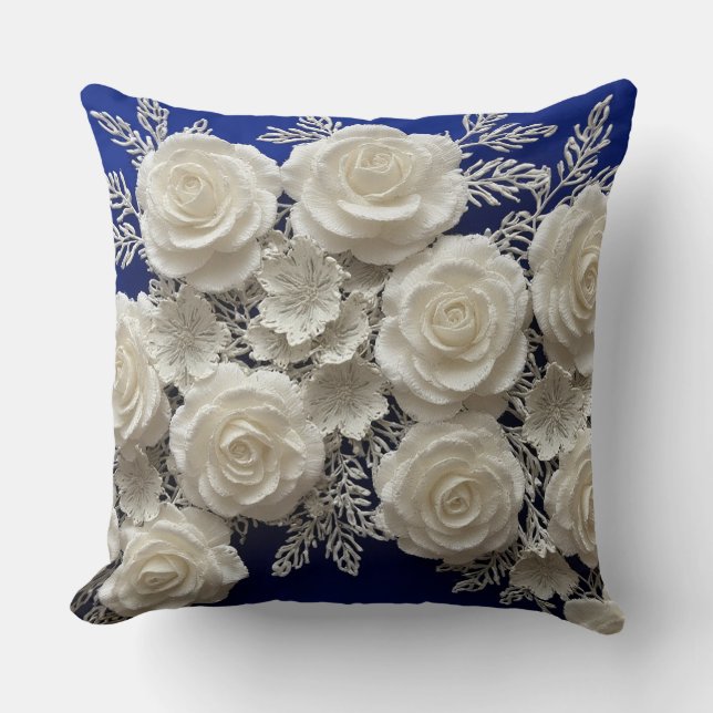 Almofada Rosas Decorativas Brancas Elegantes (Frente)