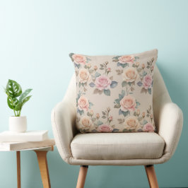 Almofada Rosas delicadas em aquarela em cores pastéis suave