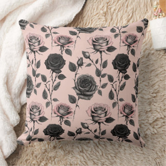 Almofada Rosas Desenhadas à Mão em Preto Sobre um Fundo Ros