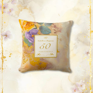 Almofada Rosas Douradas Violetas 50º Aniversário de Casamen