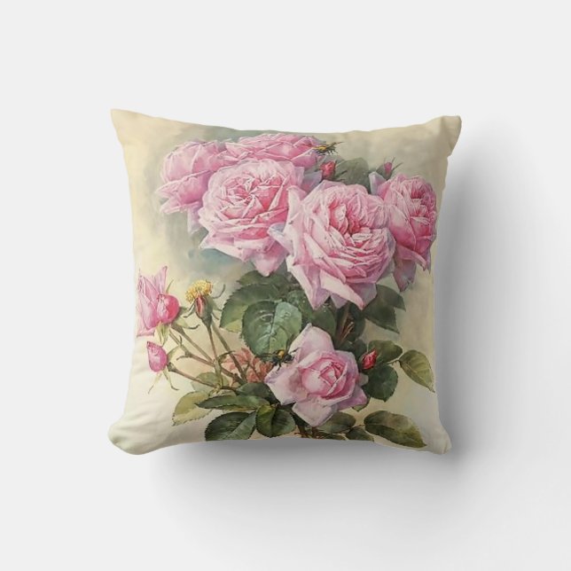Almofada Rosas e belas artes de Zangão Paul de Longpre (Frente)