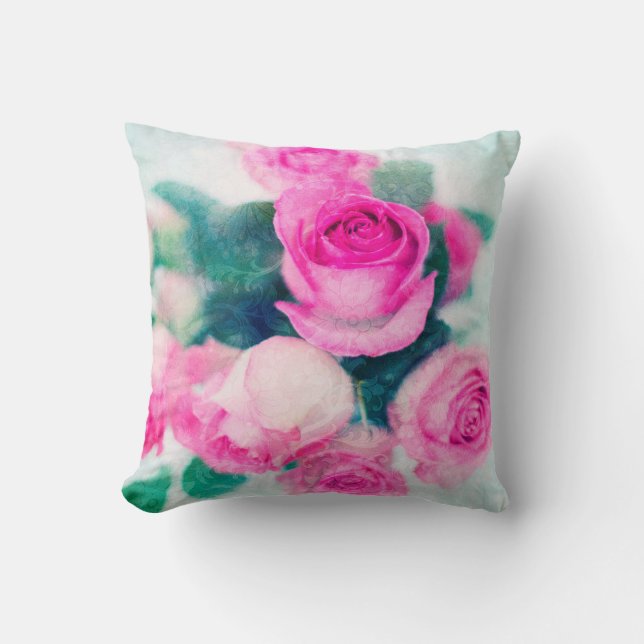 Almofada Rosas E Folhas Rosa (Frente)