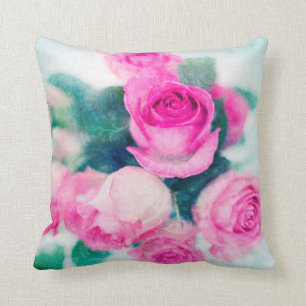 Almofada Rosas E Folhas Rosa