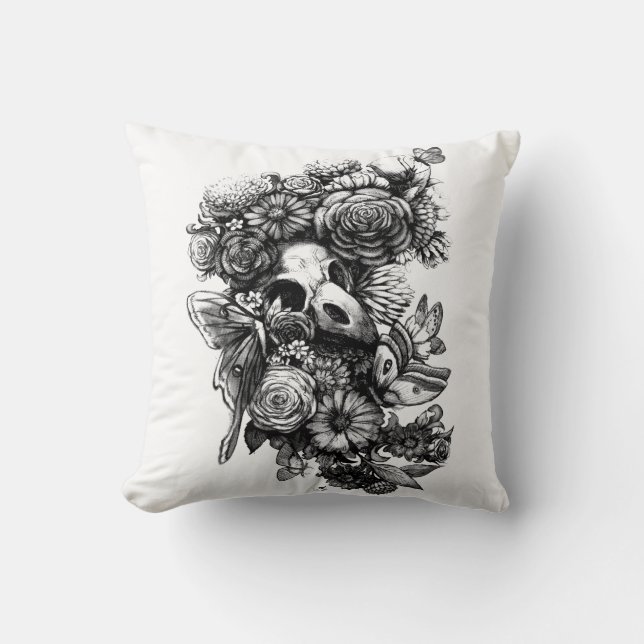 Almofada Rosas e mariposas - Preto (Frente)