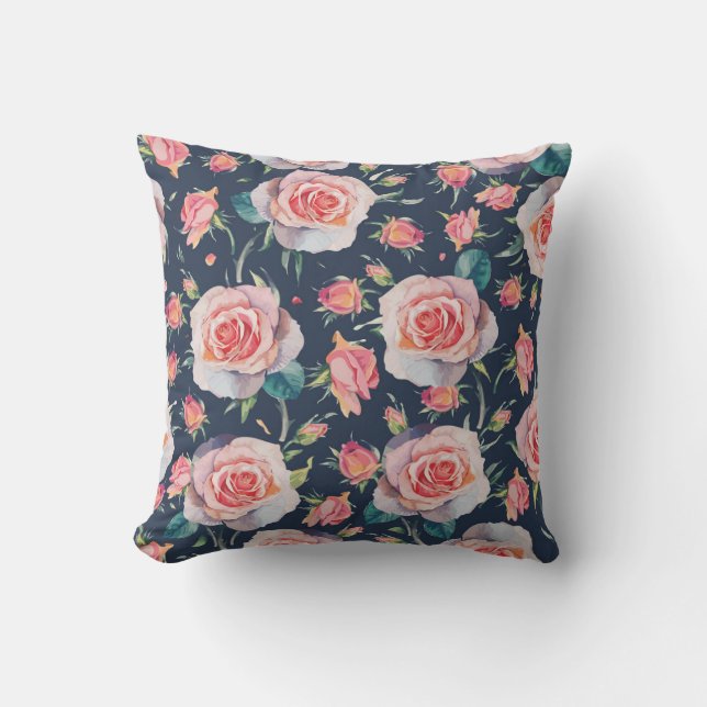 Almofada Rosas e Rosebuds: Floral Sem Costura. (Frente)