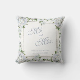 Almofada Rosas Elegantes e Casamento Floral com Borda Prate