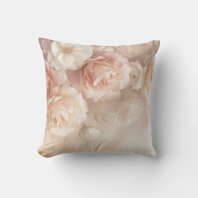 Almofada Rosas em Aquarela 3D Blush (Frente)