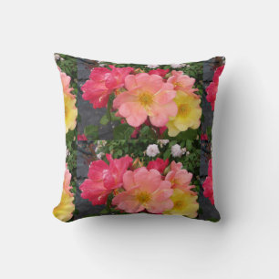 Almofada Rosas Florais de Flor Rosa Amarelo