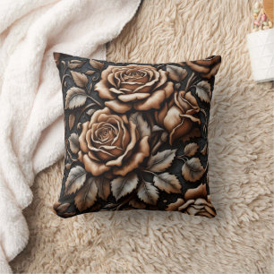 Almofada Rosas gravadas elegantes em fundo escuro