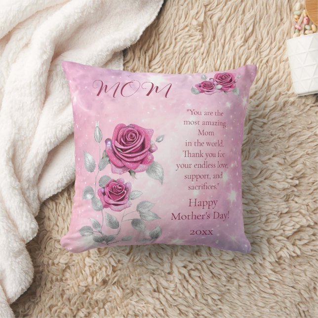 Almofada Rosas Prateadas e Folhas Cor-de-Rosa Brilhando da  (Cobertor)