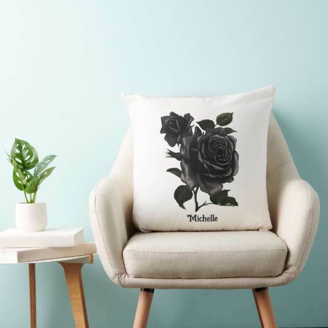 Almofada Rosas Pretas Personalizadas Góticas Vintage (Cadeira)