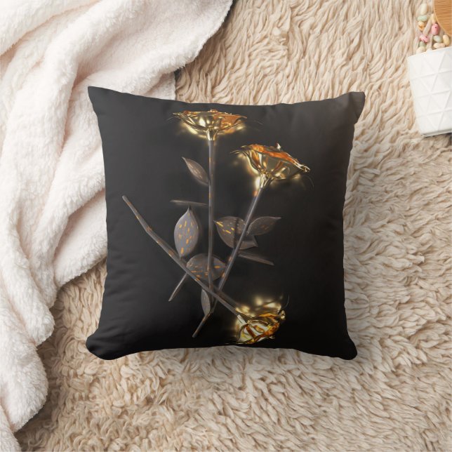 Almofada Rosas Queimando – Elegância Dourada (Cobertor)