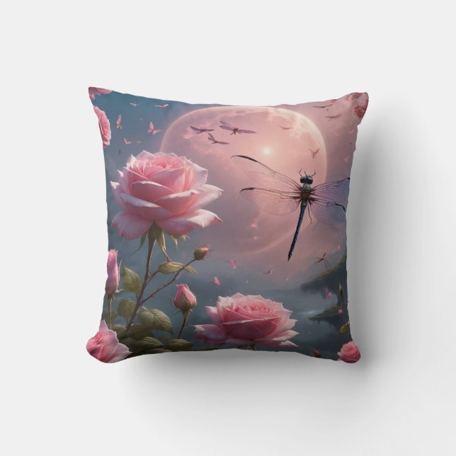 Almofada Rosas Rosa e Dragonfly (Frente)