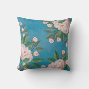 Almofada Rosas rosa pálidas com fundo azul Marinho