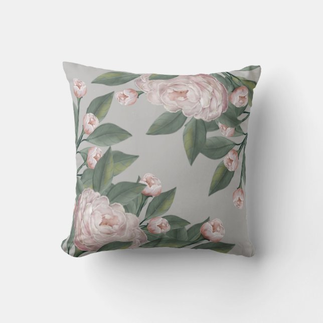 Almofada Rosas Rosa Pálido Com fundo editável (Frente)