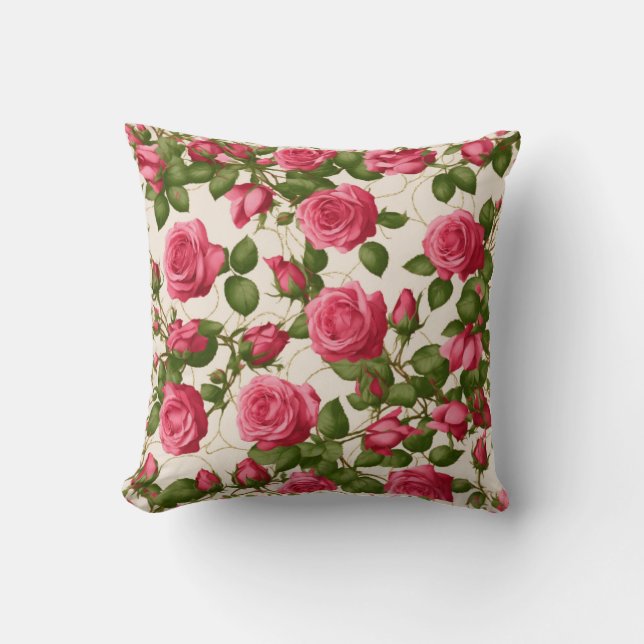 Almofada Rosas Rosa Românticas Design de Arte Floral (Frente)