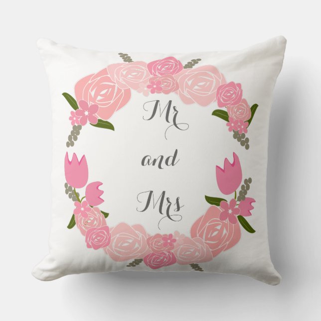 Almofada Rosas Rosa, Tulipas, Flores, Wreath Sr. e Sra. (Frente)