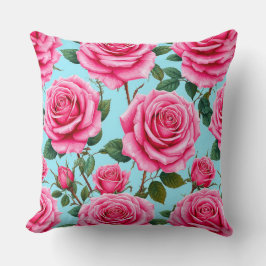 Almofada Rosas Rosa Vibrante com Padrão